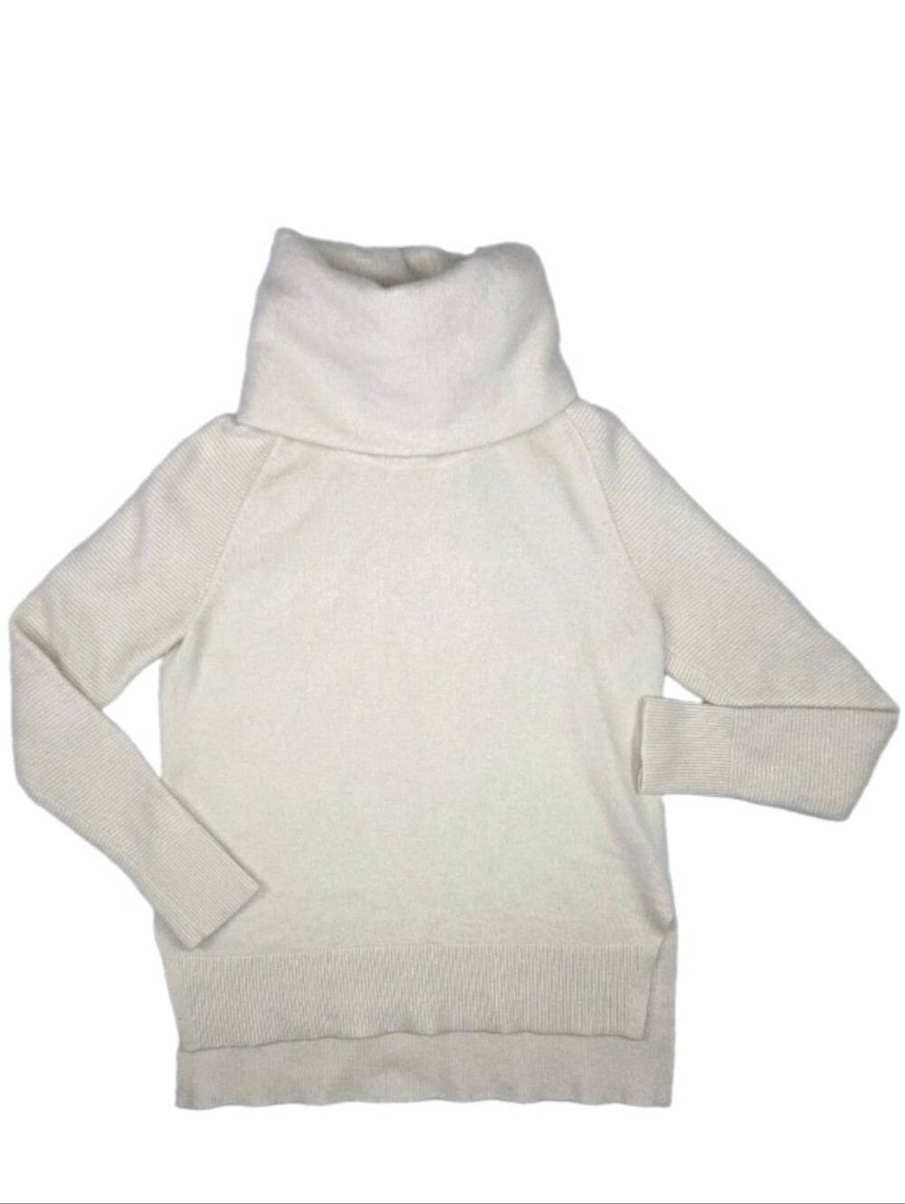 Athleta 100% Cashmere Cowl Neck Sweater Size XS Ivory High Low Hem Minimalist